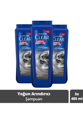 Clear Men Kepeğe Karşı Etkili Şampuan Yoğun Arındırıcı Kömür İle 485 ML x 3