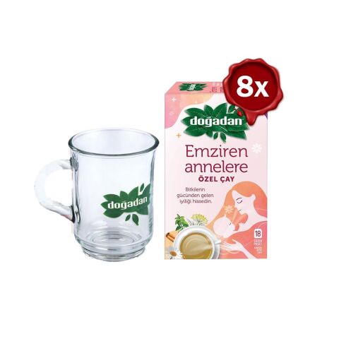 Doğadan Emziren Annelere Özel Bitki Çayı 18'li x 8 ve Doğadan Cam Bardak Hediyeli