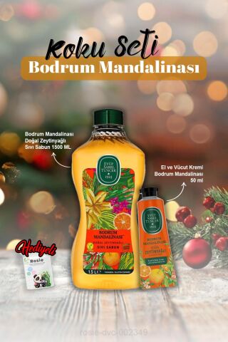 El ve Vücut Kremi 50 ml, Sıvı Sabun 1500 ml Bodrum Mandalina ve Rosie Hediye