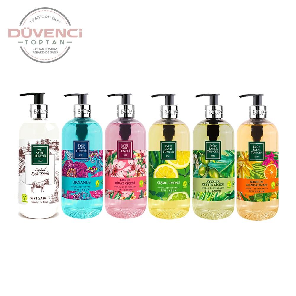 Eyüp Sabri Tuncer Sıvı Sabun Seti Ayvalık Zeytin Çiçeği, Çeşme Limonu, Japon Kiraz Çiçeği, Okyanus, Bodrum Mandalinası, Eşek Sütlü 500 ML