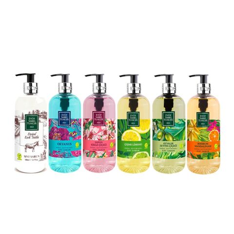 Eyüp Sabri Tuncer Sıvı Sabun Seti Ayvalık Zeytin Çiçeği, Çeşme Limonu, Japon Kiraz Çiçeği, Okyanus, Bodrum Mandalinası, Eşek Sütlü 500 ML