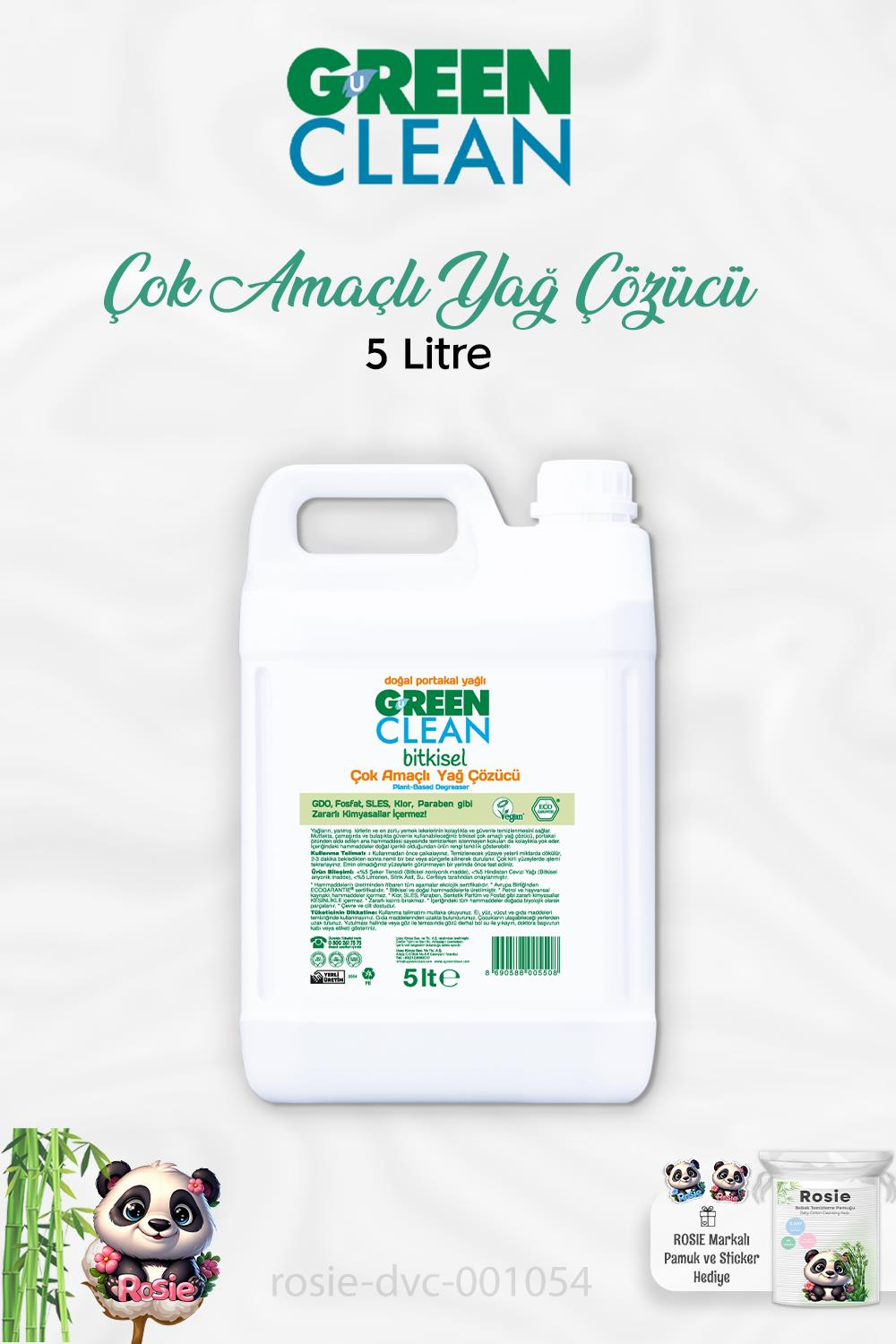 Green Clean Çok Amaçlı Yağ Çözücü Portakal Yağlı 5 lt ve ROSIE