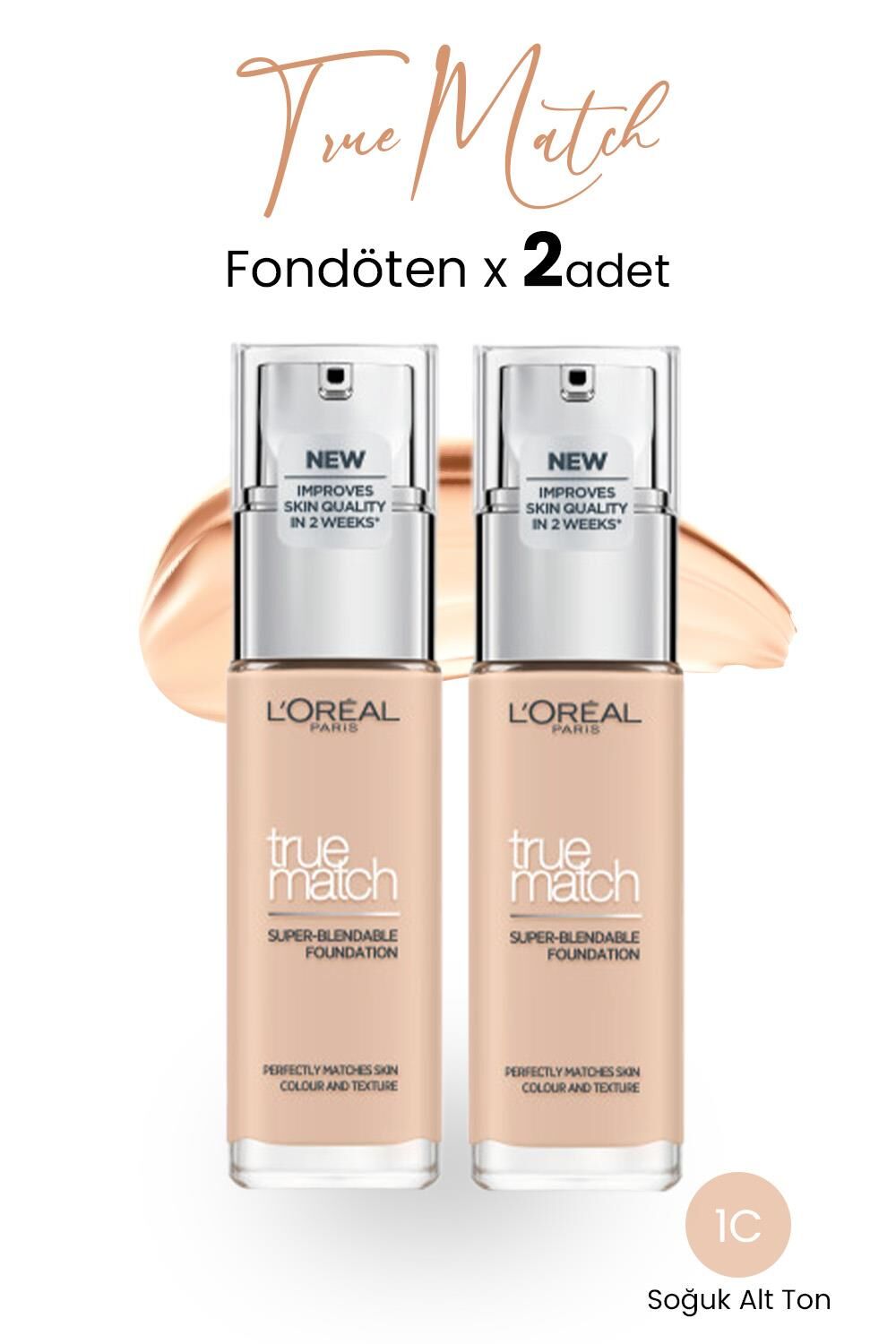 Loreal Paris True Match Fondöten 1C Soğuk Alt Ton x 2 Adet