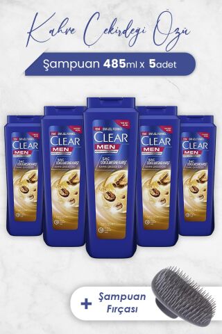 Clear Men Şampuan Saç Dökülmesine Karşı 485 ml x 5 Adet ve Şampuan Fırçası