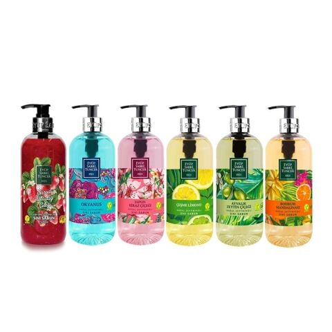 Eyüp Sabri Tuncer Sıvı Sabun Seti Ayvalık Zeytin Çiçeği, Çeşme Limonu, Japon Kiraz Çiçeği, Okyanus, Bodrum Mandalinası, Uludağ Çileği 500 ML