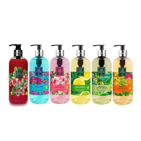 Eyüp Sabri Tuncer Sıvı Sabun Seti Ayvalık Zeytin Çiçeği, Çeşme Limonu, Japon Kiraz Çiçeği, Okyanus, Bodrum Mandalinası, Uludağ Çileği 500 ML