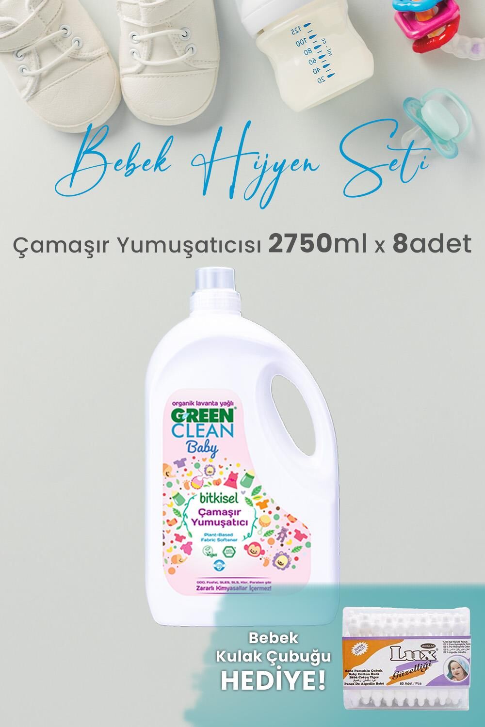 Green Clean Baby Çamaşır Yumuşatıcısı 2750 ml Yıkama x 8 Adet ve Hediyeli
