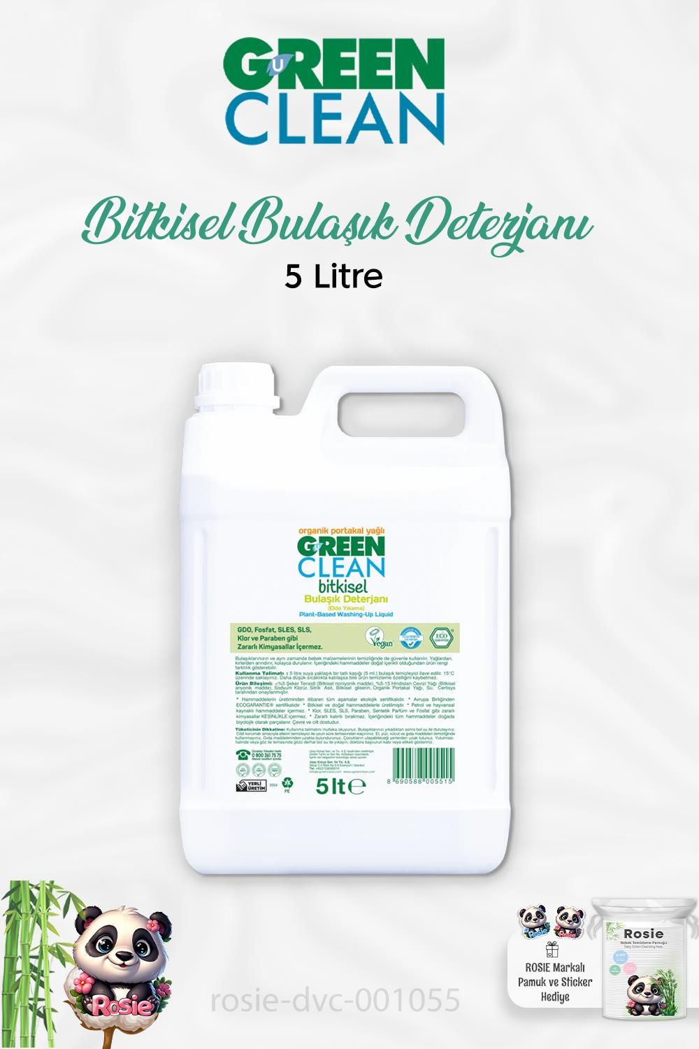 Green Clean Bitkisel Bulaşık Deterjanı Portakal Yağlı 5 lt ve ROSIE