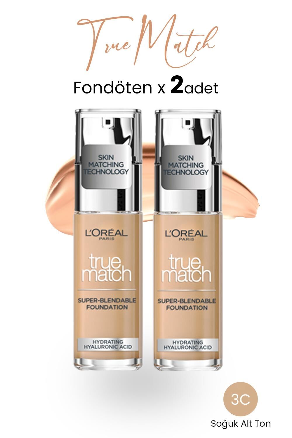 Loreal Paris True Match Fondöten 3C Soğuk Alt Ton x 2 Adet