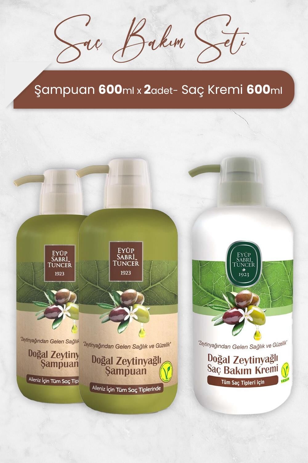 Eyüp Sabri Tuncer Zeytinyağlı Şampuan 600 ml x 2 Adet ve Saç Kremi
