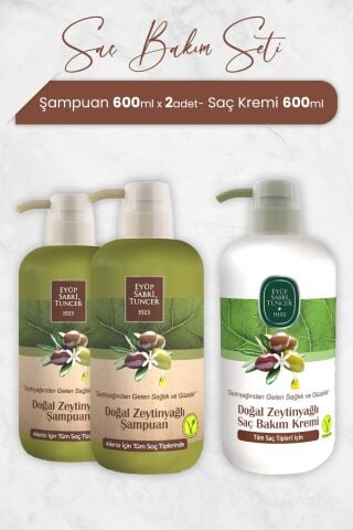 Eyüp Sabri Tuncer Zeytinyağlı Şampuan 600 ml x 2 Adet ve Saç Kremi