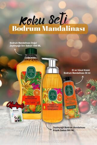 Krem 50 ml, Sıvı Sabun 1500ml, Köpük Sabun 500 ml Bodrum Mandalina ve Rosie Hediye