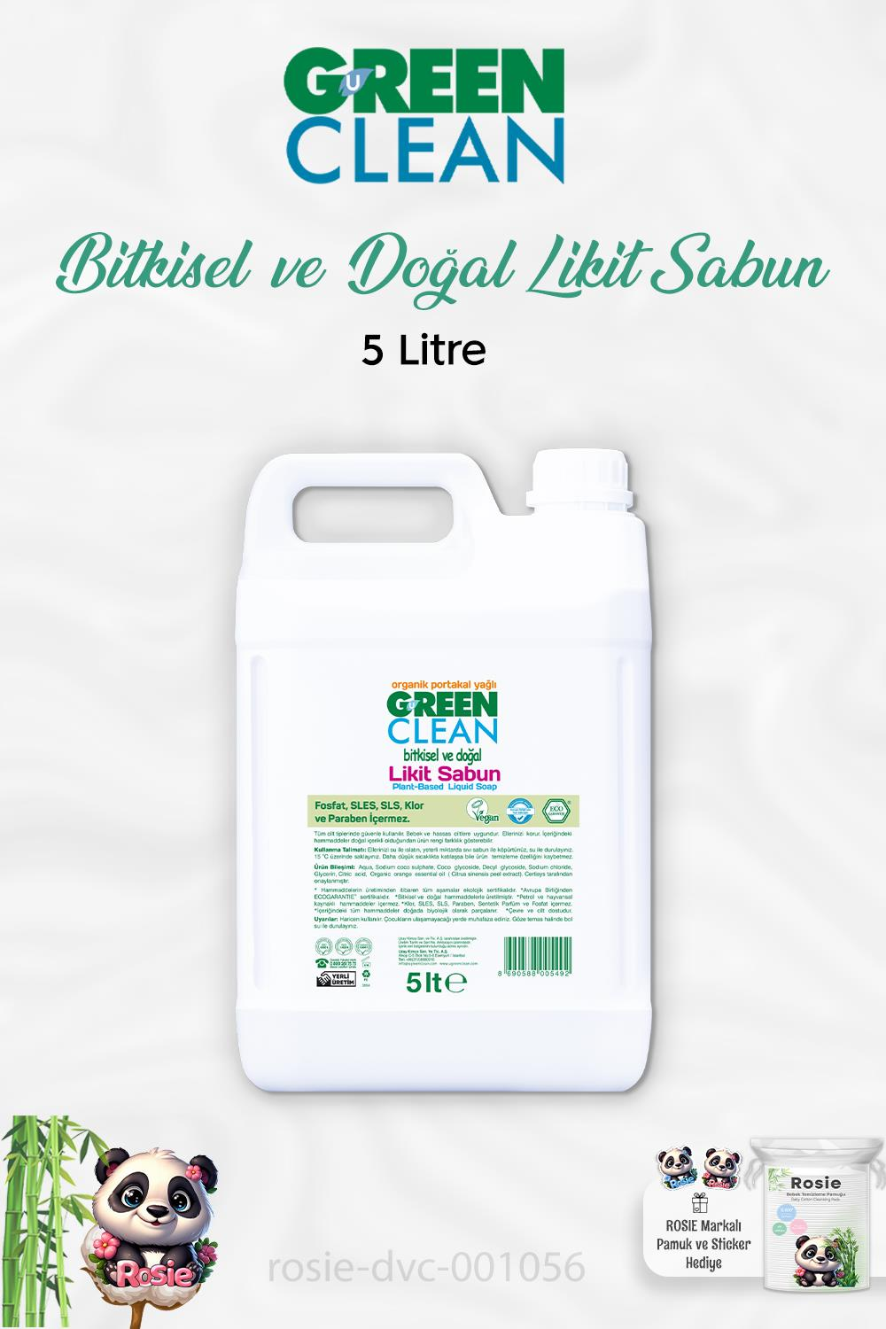 Green Clean Bitkisel Likit Sabun Portakal Yağlı 5 lt ve ROSIE