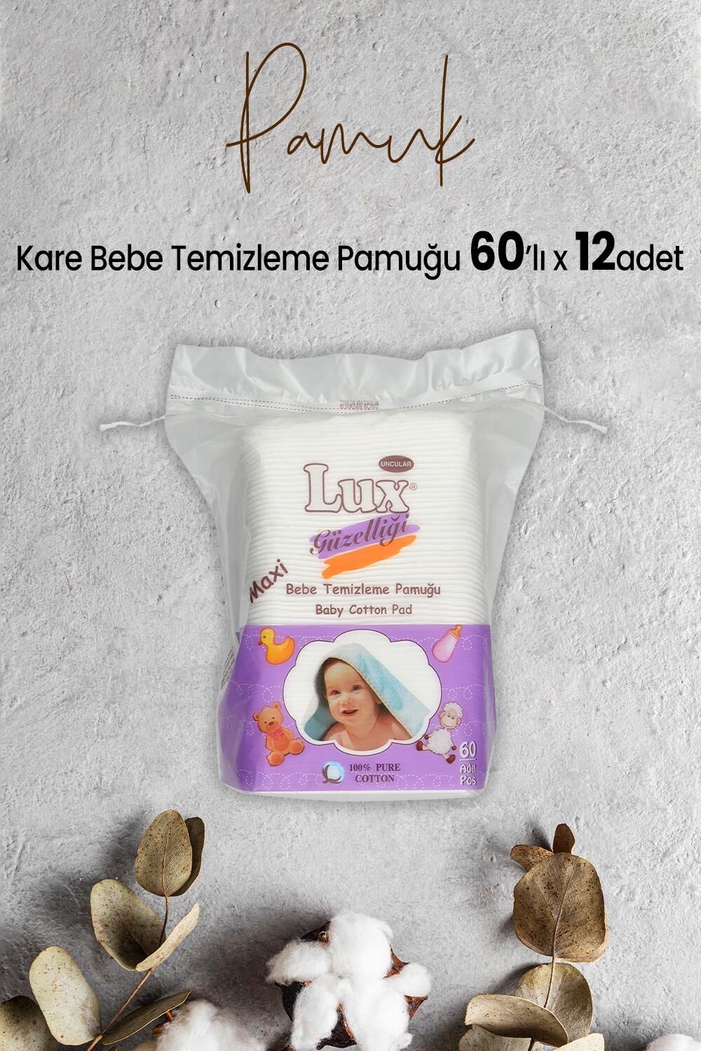 Lux Kare Bebe Temizleme Pamuğu 60' lı x 12 Adet