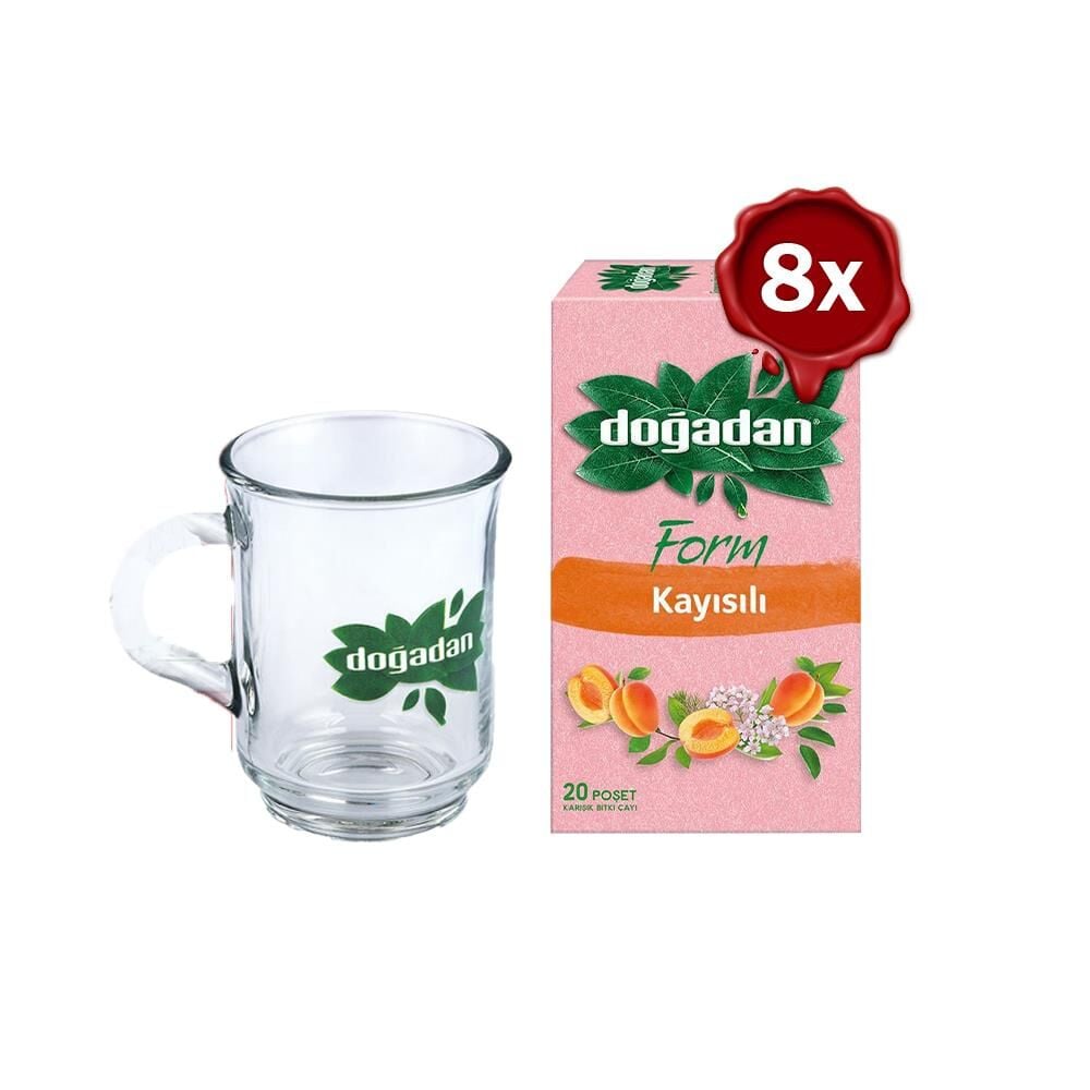 Doğadan Form Çay Kayısılı 20'li x 8 ve Doğadan Cam Bardak Hediyeli