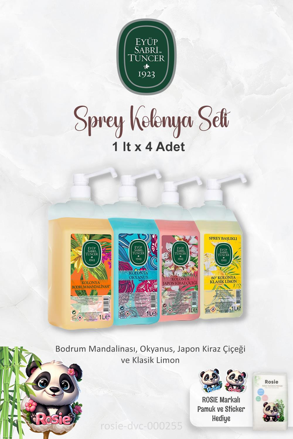 Eyüp Sabri Tuncer 1 Litrelik Sprey Kolonya Bodrum Mandalinası, Okyanus,Limon ve ROSIE