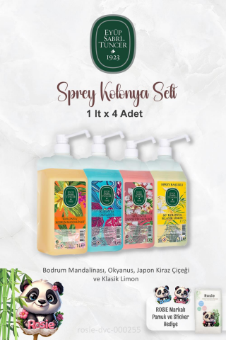 Eyüp Sabri Tuncer 1 Litrelik Sprey Kolonya Bodrum Mandalinası, Okyanus,Limon ve ROSIE