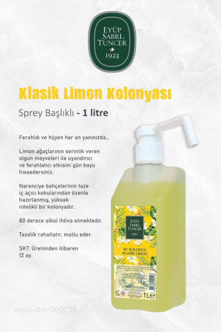 Eyüp Sabri Tuncer 1 Litrelik Sprey Kolonya Bodrum Mandalinası, Okyanus,Limon ve ROSIE