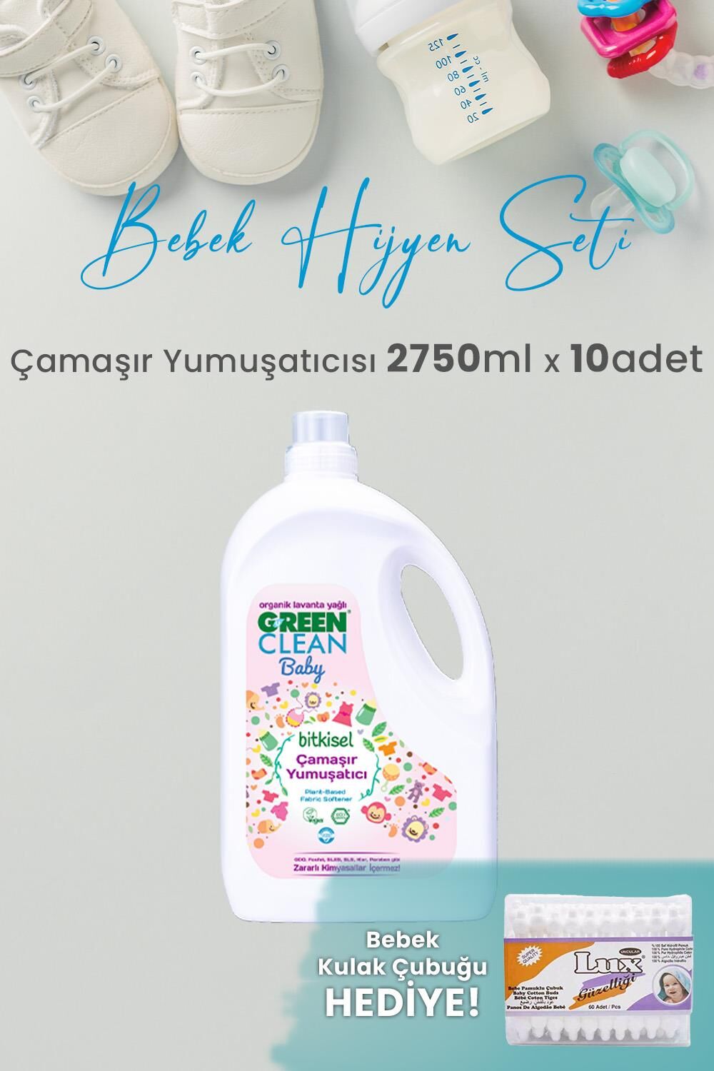Green Clean Baby Çamaşır Yumuşatıcısı 2750 ml Yıkama x 10 Adet ve Hediyeli