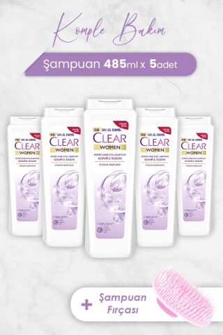 Clear Women Komple Bakım Şampuan 485 ml x 5 Adet ve Şampuan Fırçası