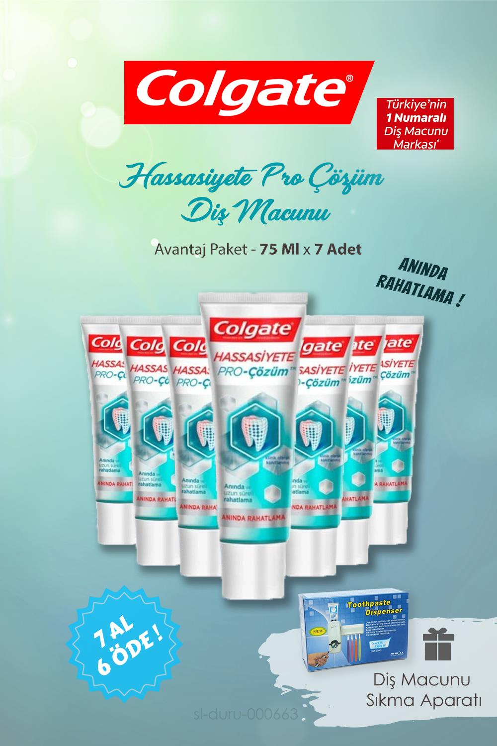 Colgate Anında Rahatlama Diş Macunu 75 ml 7 AL 6 ÖDE ve Diş Macunu Sıkma Aparatı