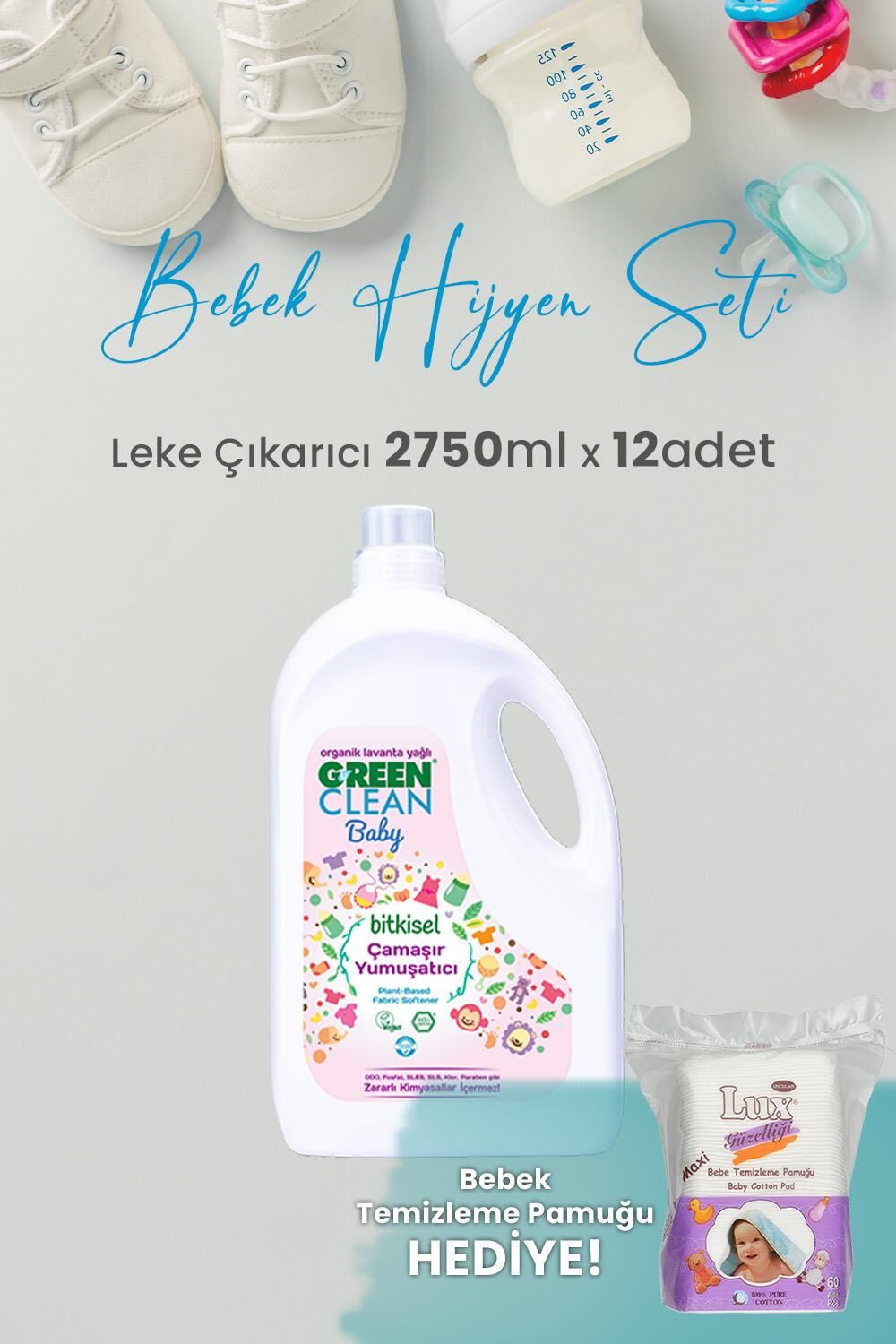Green Clean Baby Çamaşır Yumuşatıcısı 2750 ml Yıkama x 12 Adet ve Hediyeli