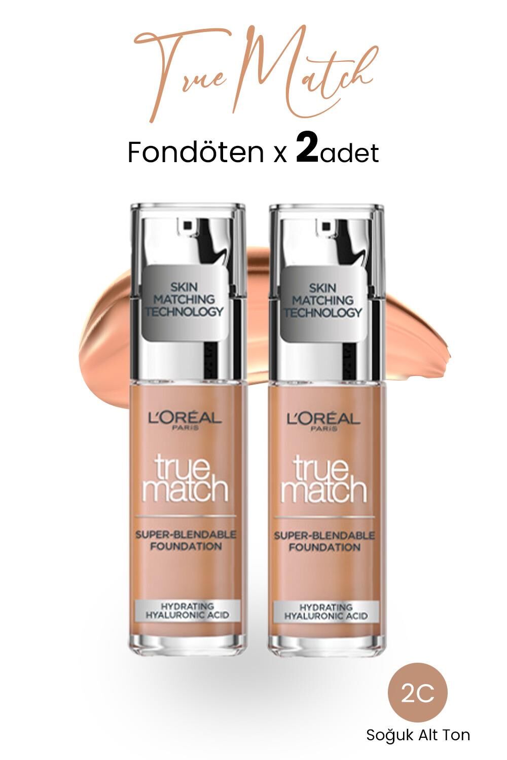 Loreal Paris True Match Fondöten 2C Soğuk Alt Ton x 2 Adet