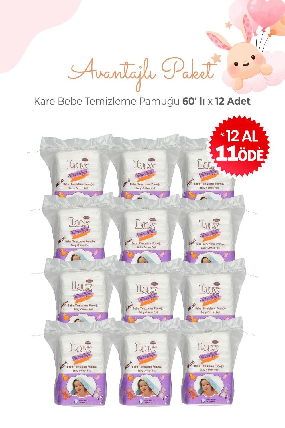 Lux 12 Al 11 Öde Kare Bebe Temizleme Pamuğu 60' lı