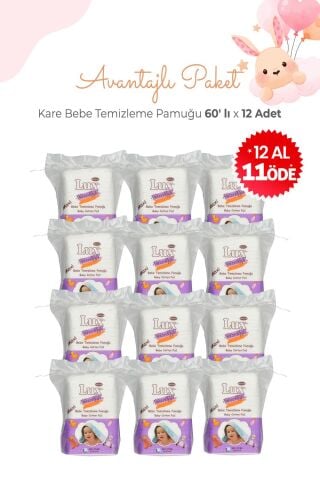 Lux 12 Al 11 Öde Kare Bebe Temizleme Pamuğu 60' lı