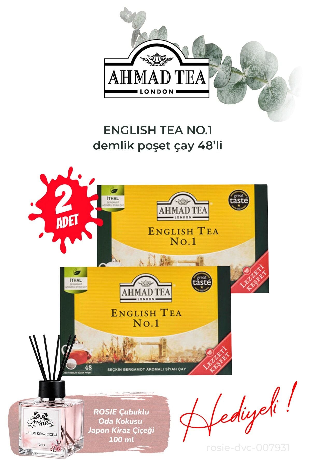 2 Paket 48'li Demlik Poşet Çay English Tea No.1 ve Oda Kokusu