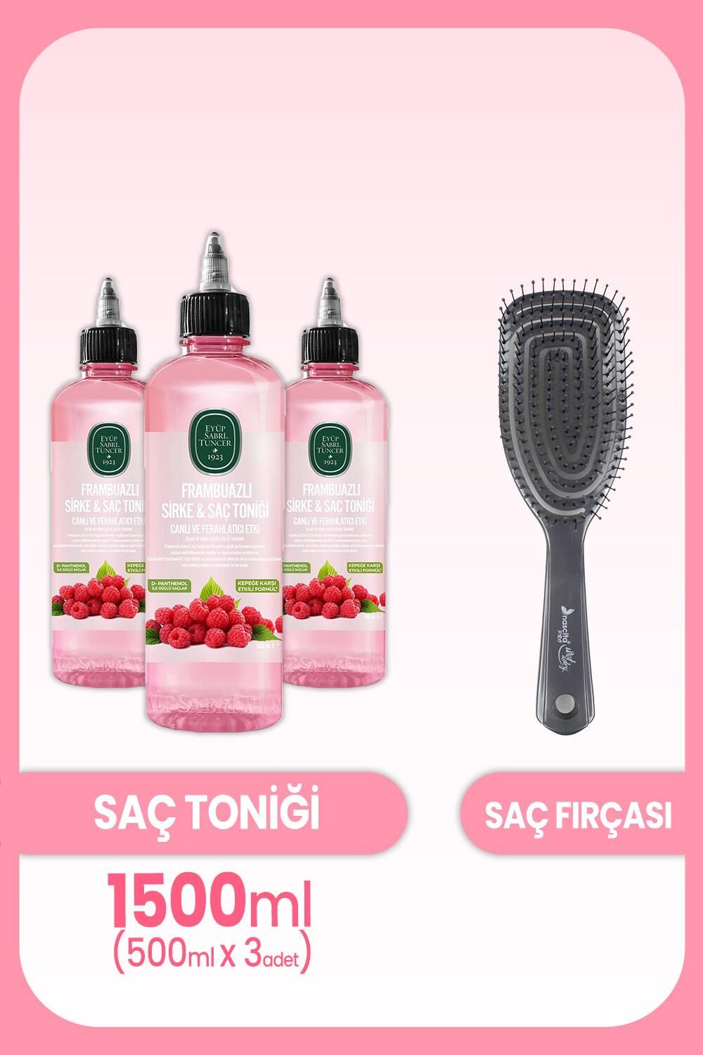 Eyüp Sabri Tuncer Frambuazlı Sirke & Toniği 500 ml x 3 Adet ve Saç Fırçası