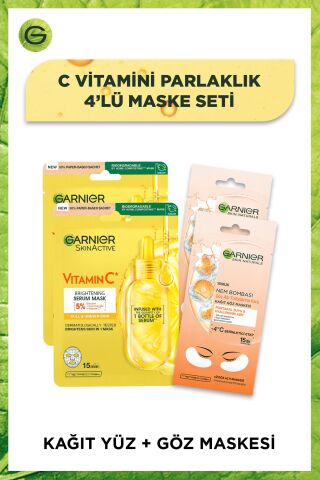 C Vitamini Parlaklık Verici Yüz Maskesi & Göz Altı Torbalarına Karşı Göz Maskesi 4'lü Set