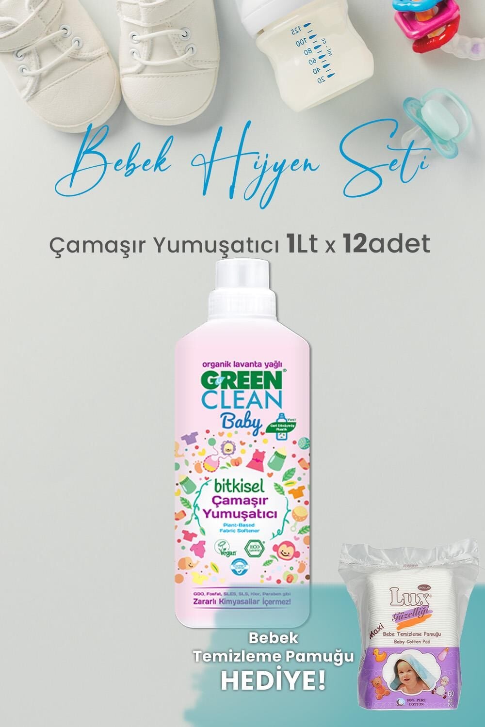 U Green Clean Baby Çamaşır Yumuşatıcı 1 L x 12 Adet ve Hediyeli