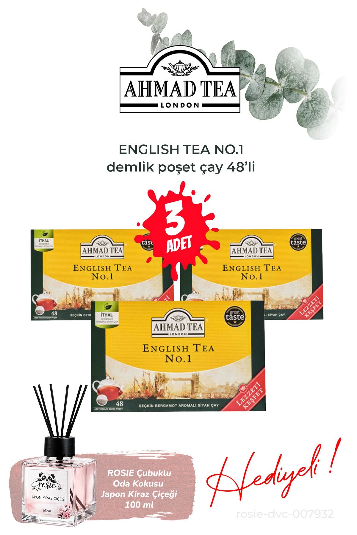 48'li 3 paket English Tea No.1 Demlik Poşet Çay ve Oda Kokusu