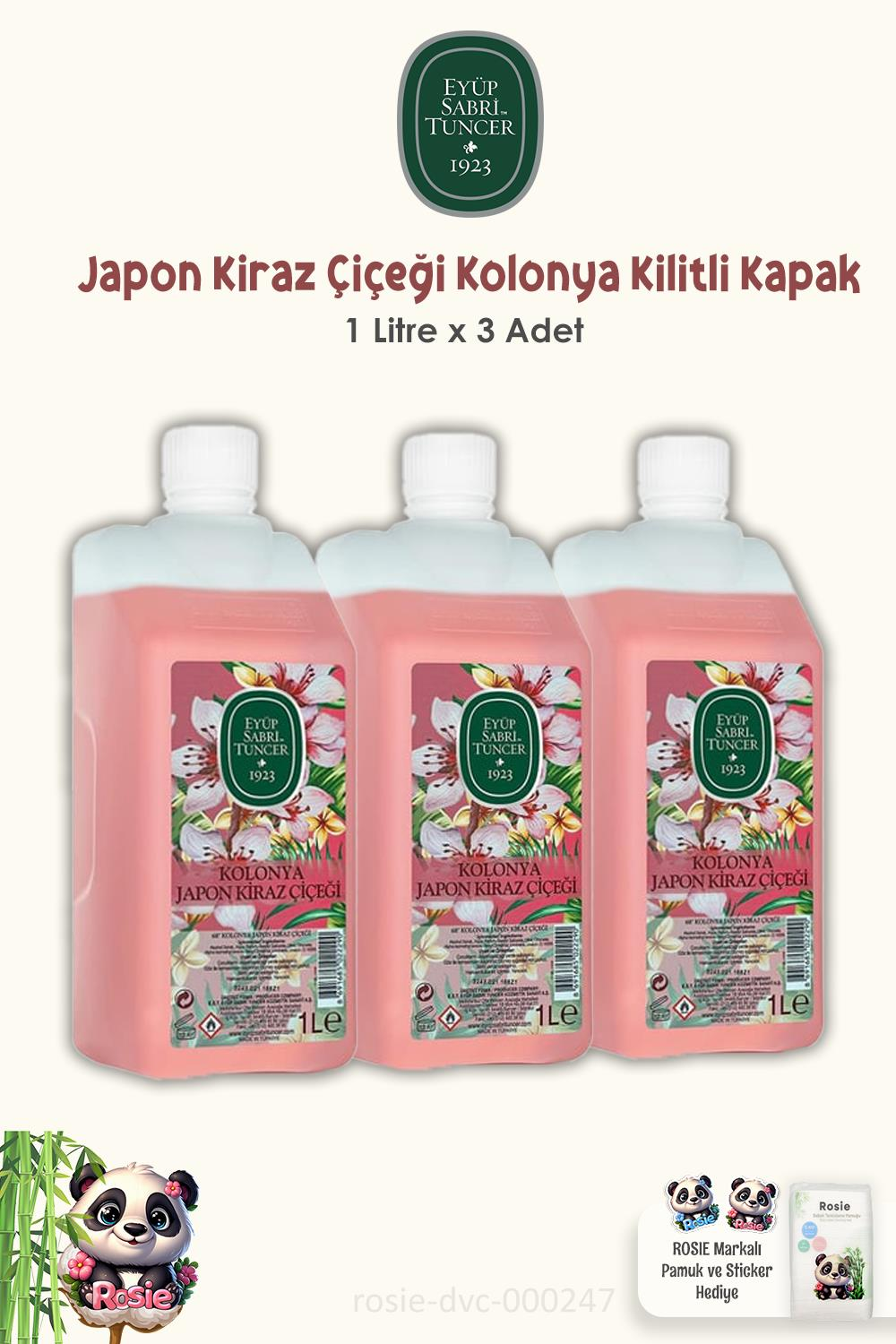 Eyüp Sabri Tuncer Japon Kiraz Çiçeği Kolonyası Yedek Şişe 3 Adet 1 lt ve ROSIE