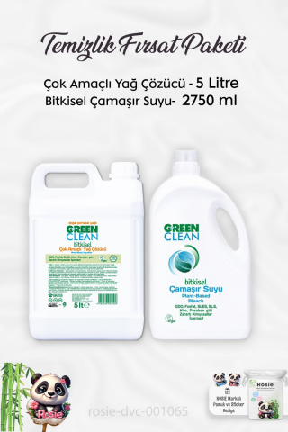 Green Clean Bitkisel Çamaşır Suyu 2750 ml, Çok Amaçlı Yağ Çözücü 5 lt ve ROSIE