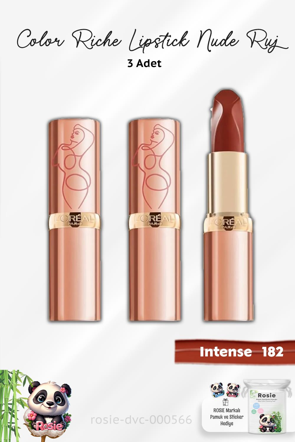 3 Adet Loreal Paris Color Riche Lipstick Nude Intense 182 ve ROSIE
