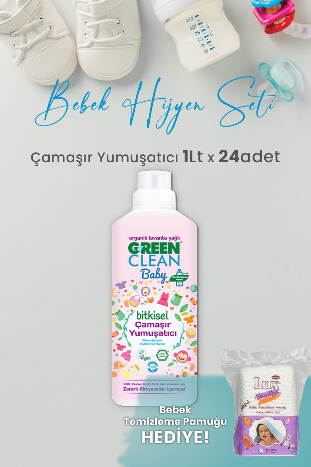 U Green Clean Baby Çamaşır Yumuşatıcı 1 L x 24 Adet ve Hediyeli