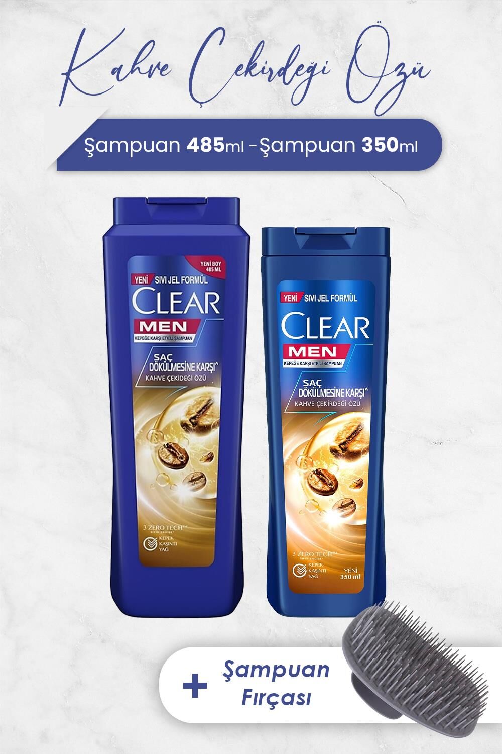 Clear Men Şampuan Saç Dökülmesine Karşı 485 ml, 350 ml ve Şampuan Fırçası