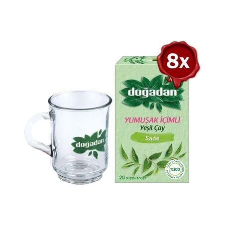 Doğadan Yeşil Çay Yumuşak İçimli 20'li x 8 ve Doğadan Cam Bardak Hediyeli