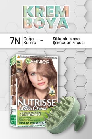 Garnier Nutrisse Kalıcı Krem Saç Boyası 7N Doğal Kumral ve Şampuan Fırçası Yeşil