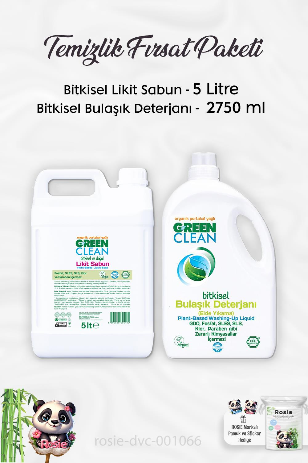 Green Clean Bulaşık Deterjanı 2750 ml, Likit Sabun 5 lt  ve ROSIE