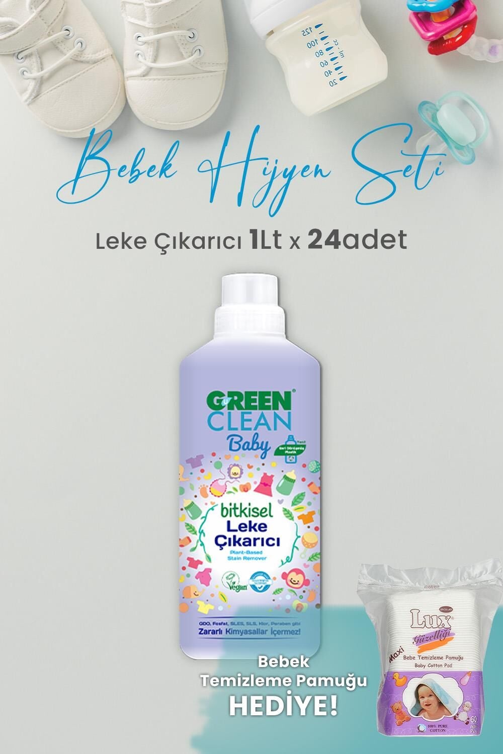U Green Clean Baby Leke Çıkarıcı 1 L x 24 Adet ve Hediyeli