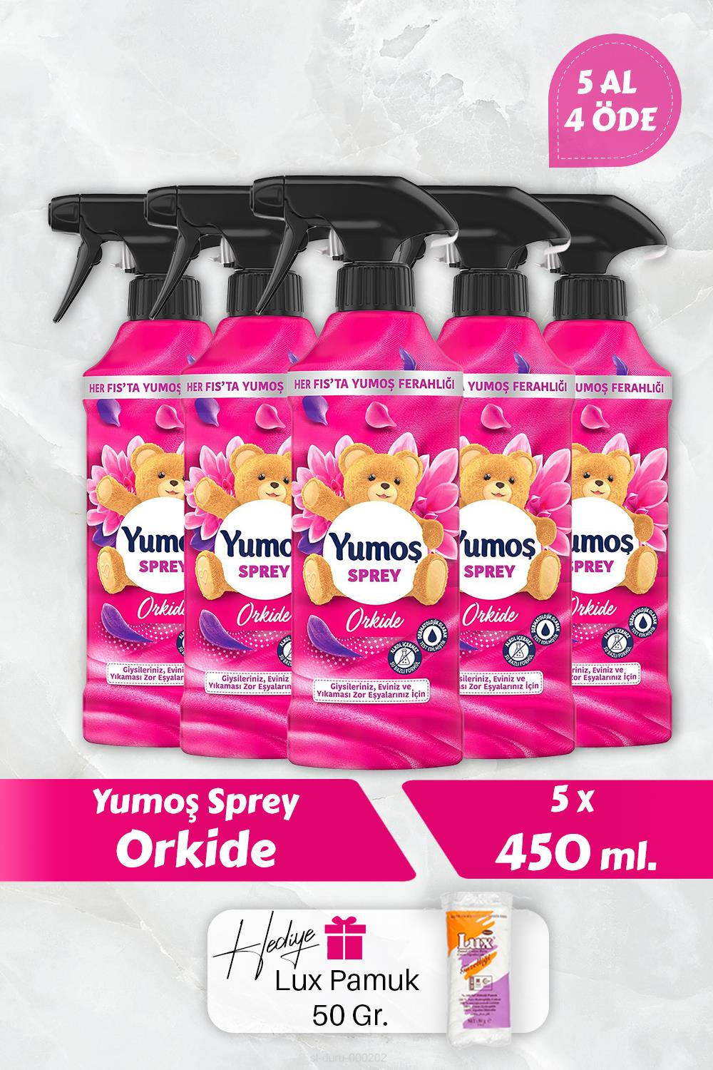 Yumoş Orkide Sprey, 5 AL 4 Öde 450 ml, Pamuk Hediyeli