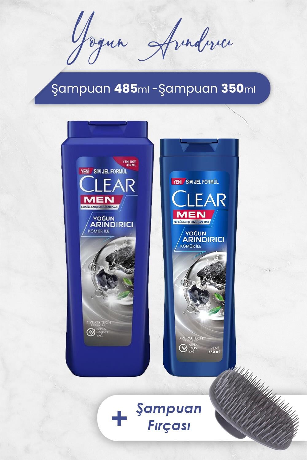 Clear Men Şampuan Yoğun Arındırıcı 485 ml, 350 ml ve Şampuan Fırçası