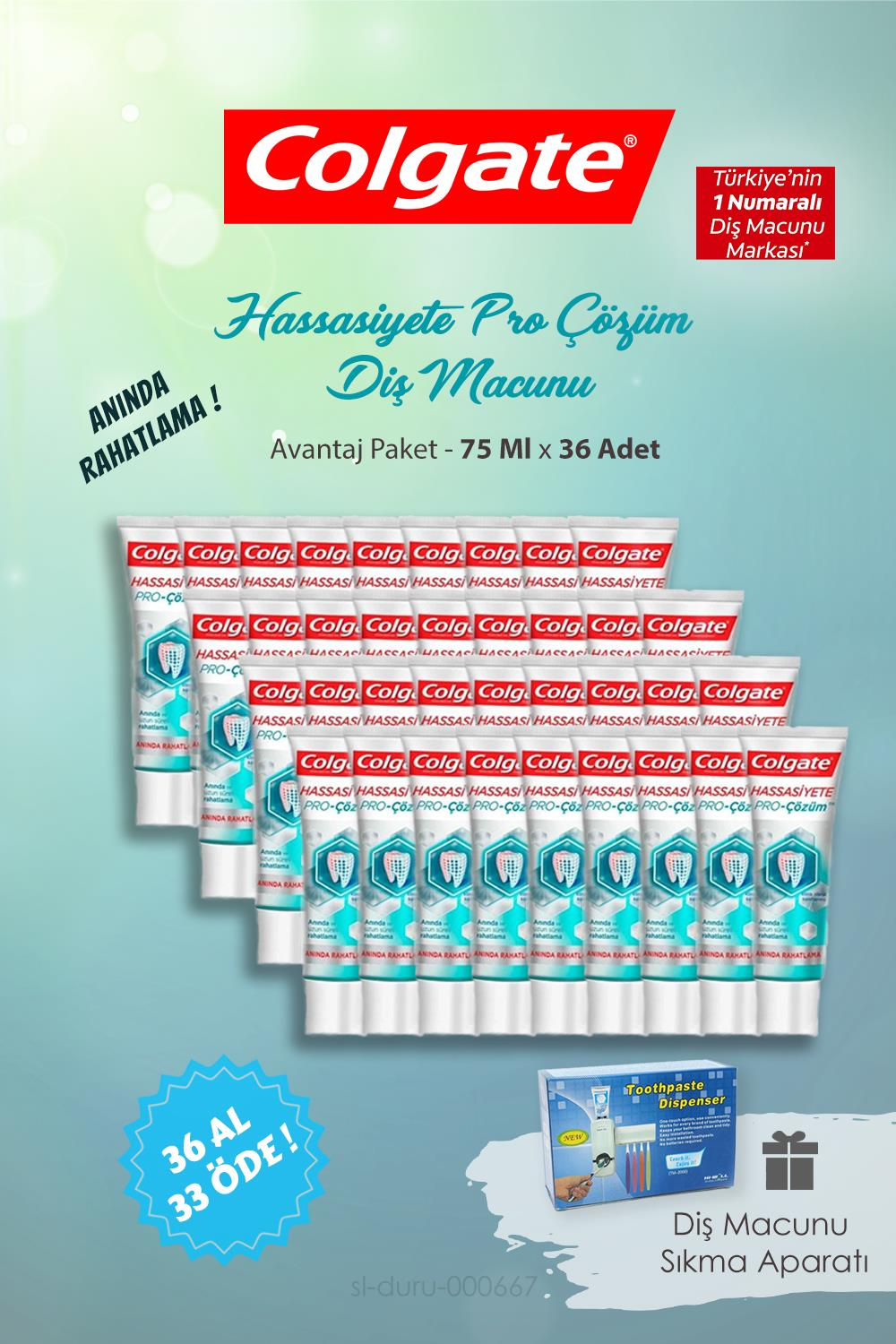Colgate Anında Rahatlama Diş Macunu 36 AL 35 ÖDE  75 ml ve Diş Macunu Sıkma Aparatı