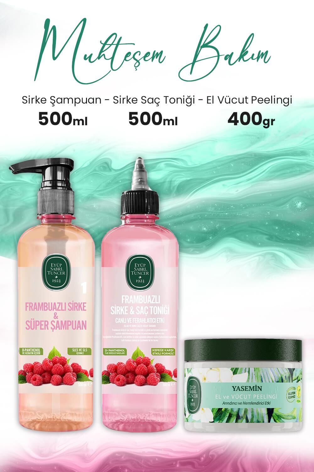 Eyüp Sabri Tuncer El Vücut Peelingi Yasemin 400 gr,Süper Şampuan 500 ml ve Saç Toniği 500 ml
