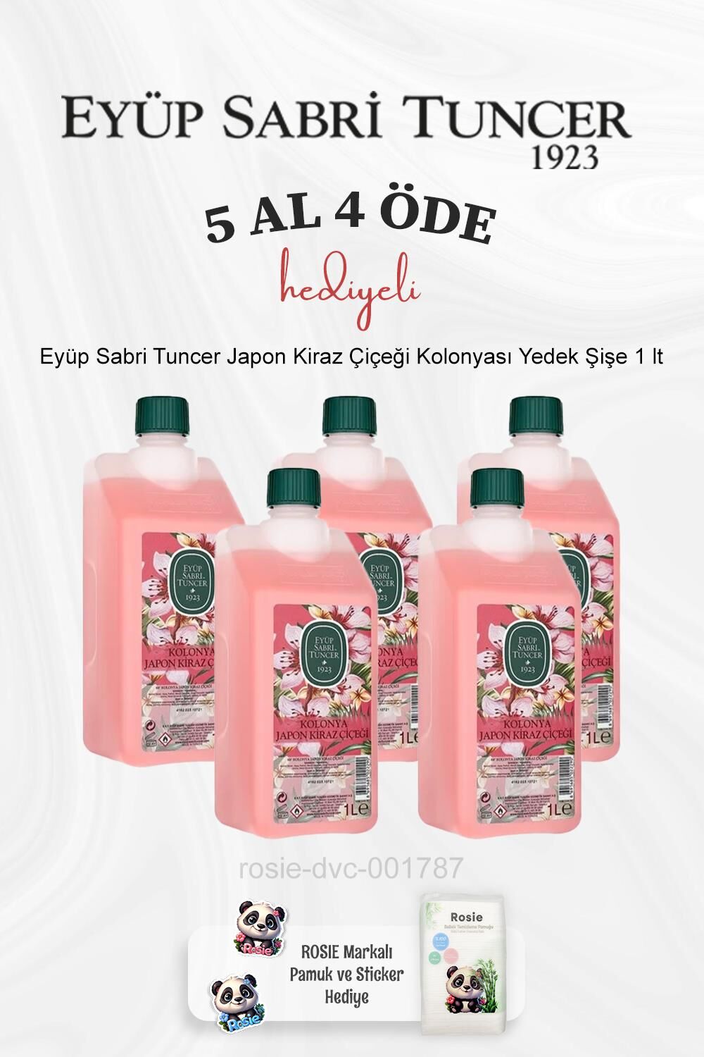 Eyüp Sabri Tuncer Japon Kiraz Çiçeği Kolonyası Yedek Şişe 1 lt 5 Al 4 Öde ve Rosie Pamuk