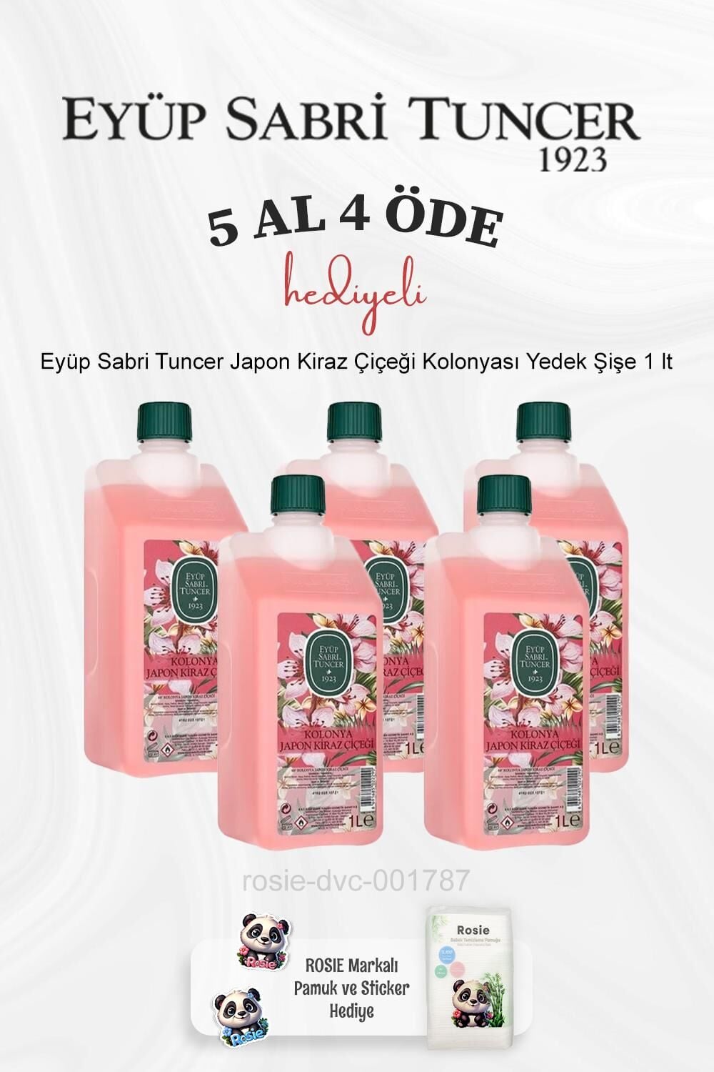 Eyüp Sabri Tuncer Japon Kiraz Çiçeği Kolonyası Yedek Şişe 1 lt 5 Al 4 Öde ve Rosie Pamuk