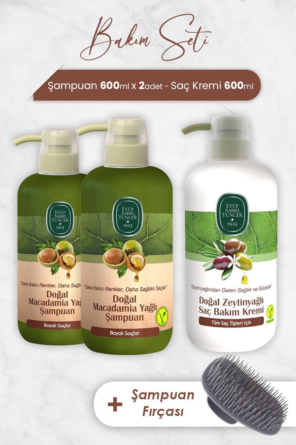 Eyüp Sabri Tuncer Macadamia Şampuan 600 ml x 2 Adet, Saç Kremi ve Şampuan Fırçası